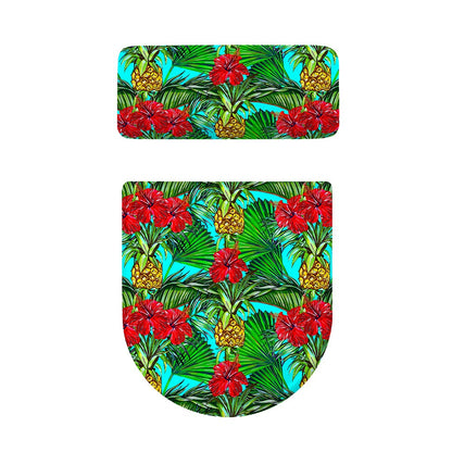Pineapple Hibiscus Hawaii Pattern Print Toilet Lid And Tank Cover Set