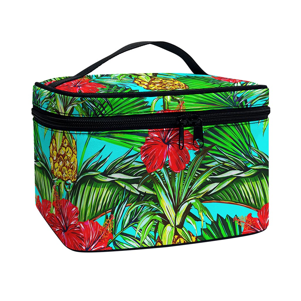 Pineapple Hibiscus Hawaii Pattern Print Travel Makeup Bag