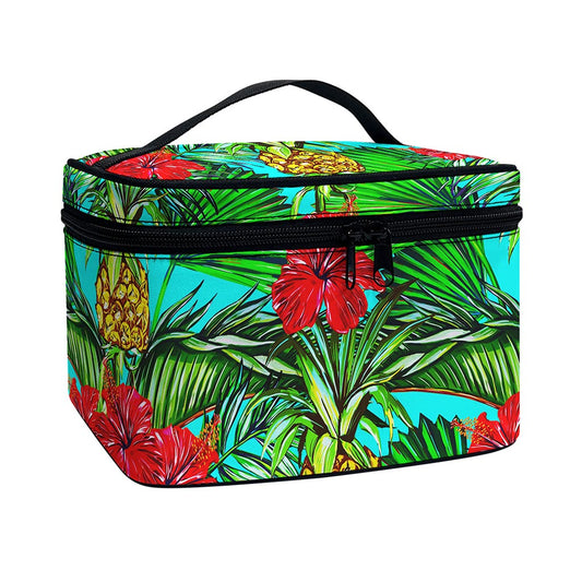 Pineapple Hibiscus Hawaii Pattern Print Travel Makeup Bag
