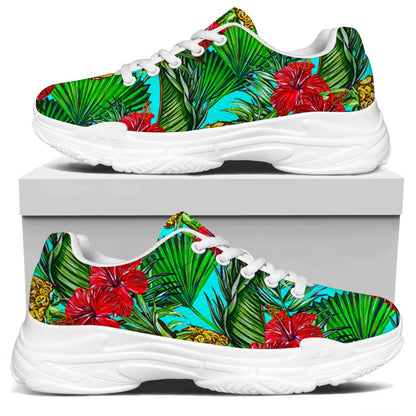 Pineapple Hibiscus Hawaii Pattern Print White Chunky Shoes