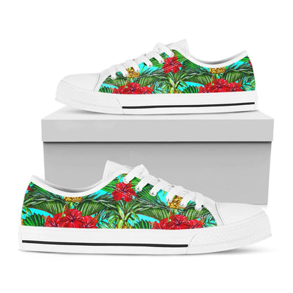Pineapple Hibiscus Hawaii Pattern Print White Low Top Sneakers