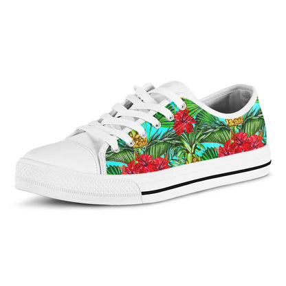 Pineapple Hibiscus Hawaii Pattern Print White Low Top Sneakers