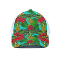 Pineapple Hibiscus Hawaii Pattern Print White Mesh Trucker Hat