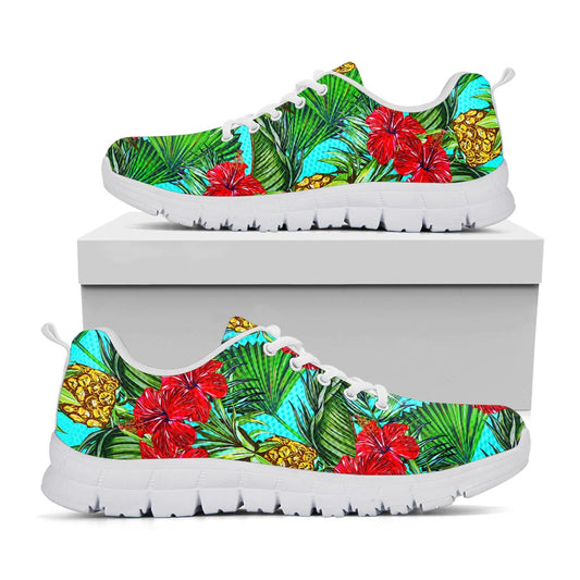 Pineapple Hibiscus Hawaii Pattern Print White Running Shoes