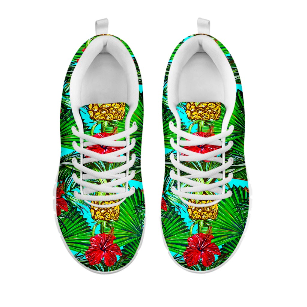 Pineapple Hibiscus Hawaii Pattern Print White Running Shoes