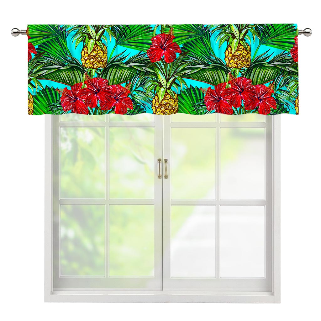 Pineapple Hibiscus Hawaii Pattern Print Window Valance