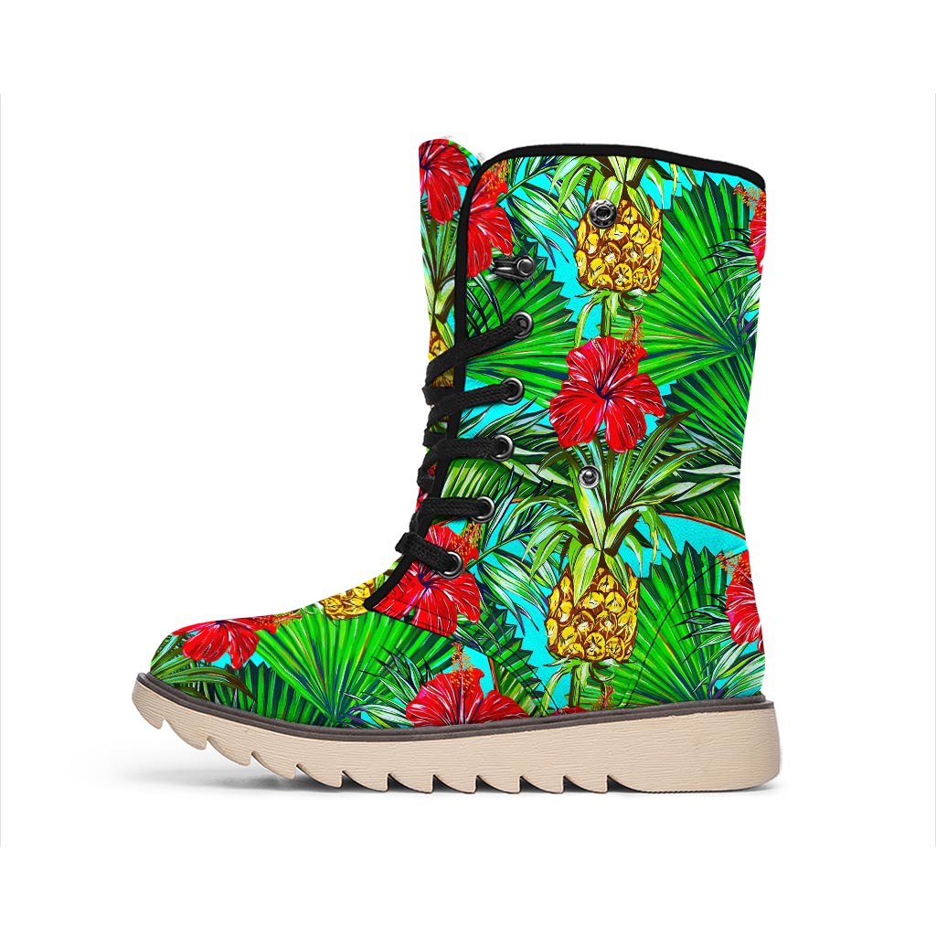 Pineapple Hibiscus Hawaii Pattern Print Winter Boots