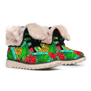 Pineapple Hibiscus Hawaii Pattern Print Winter Boots