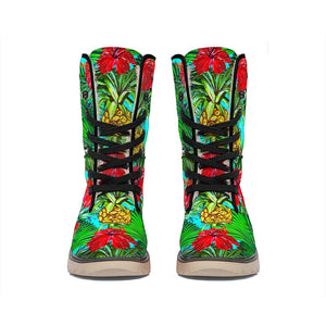 Pineapple Hibiscus Hawaii Pattern Print Winter Boots