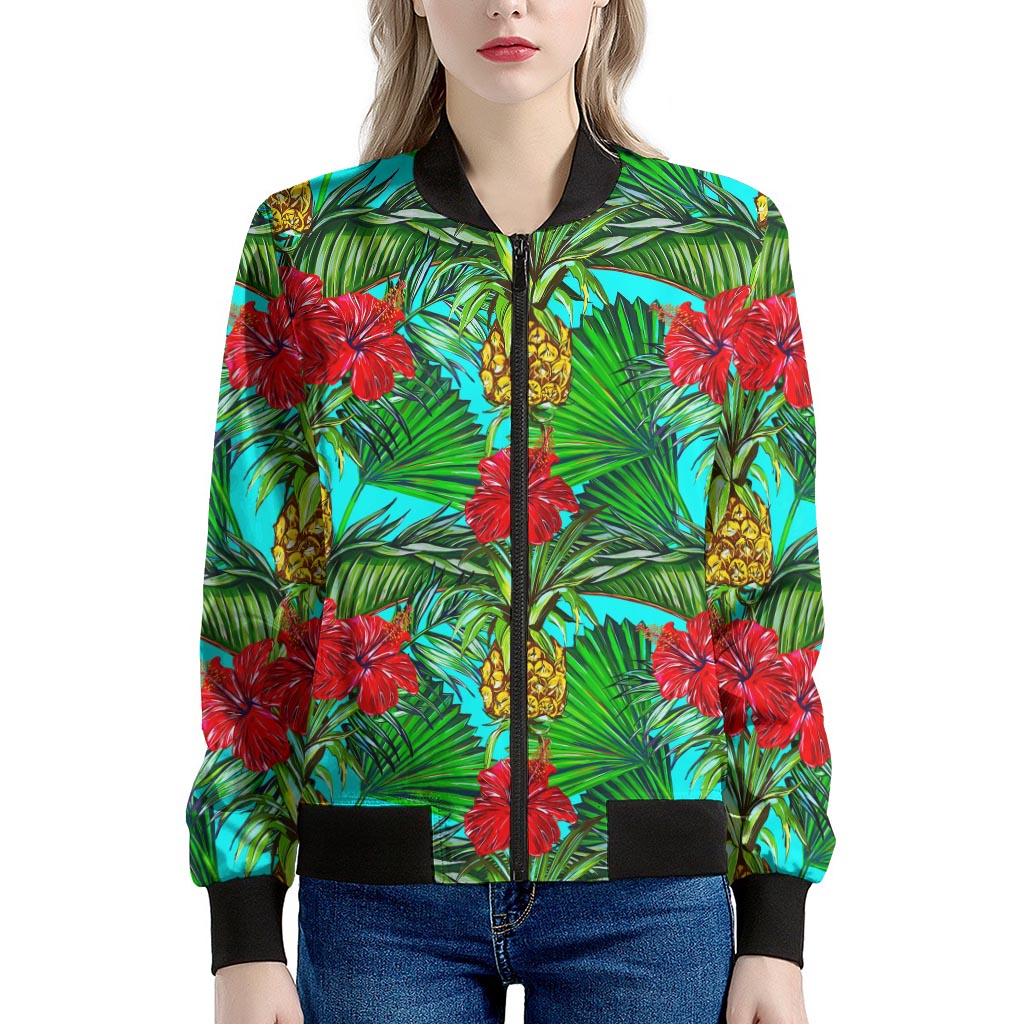 Pineapple Hibiscus Hawaii Pattern Print Women's Bomber Jacket
