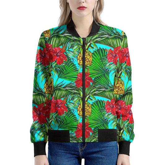 Pineapple Hibiscus Hawaii Pattern Print Women's Bomber Jacket