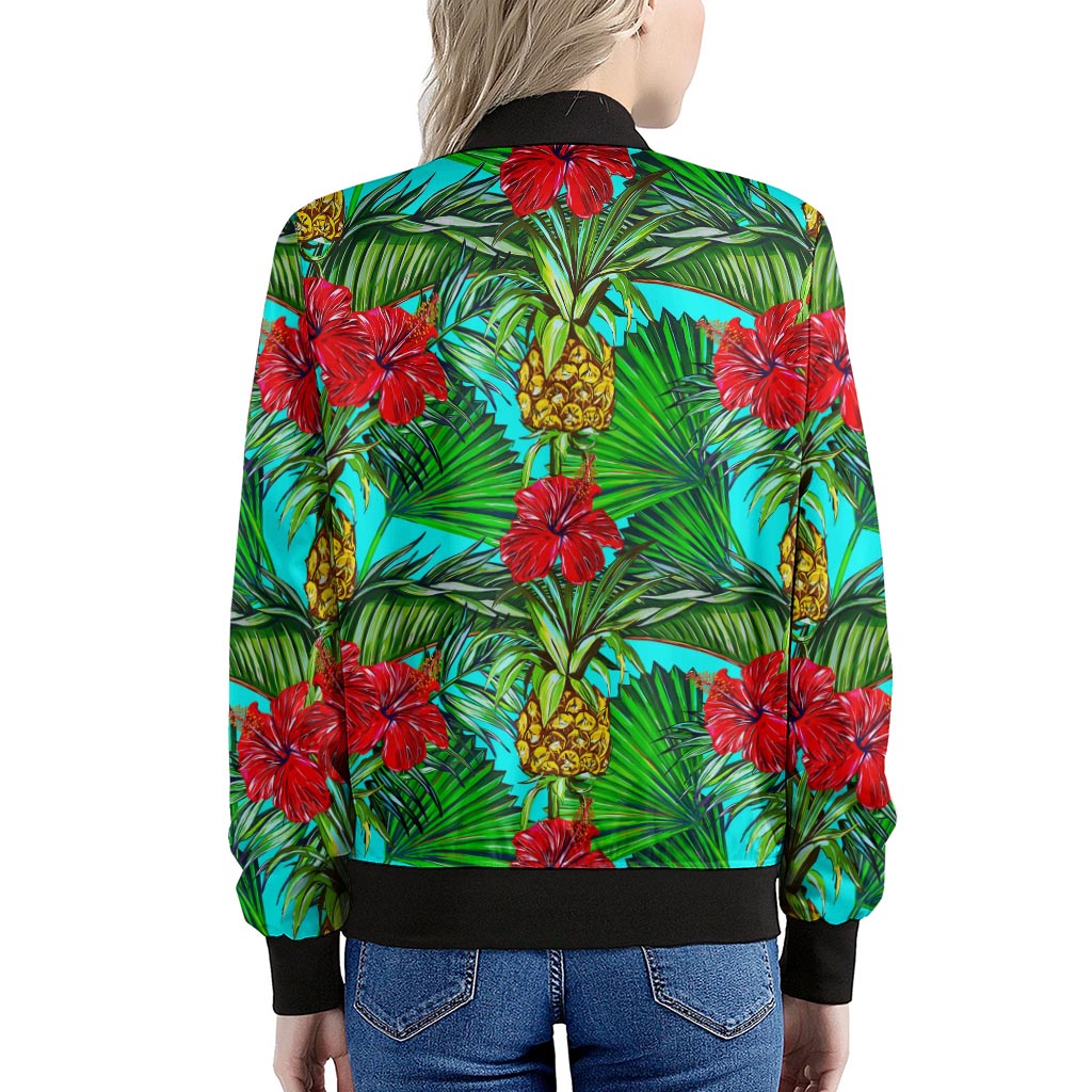 Pineapple Hibiscus Hawaii Pattern Print Women's Bomber Jacket