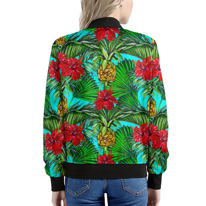 Pineapple Hibiscus Hawaii Pattern Print Women's Bomber Jacket