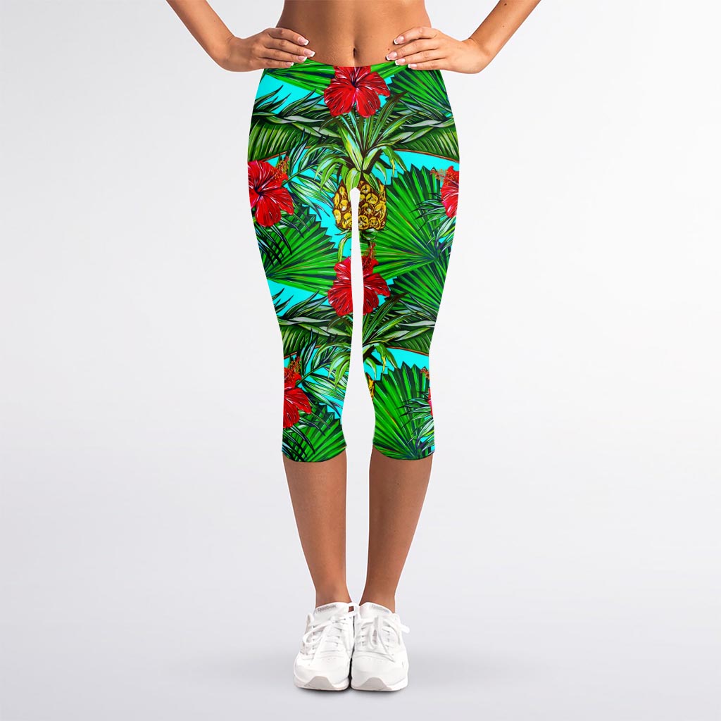 Pineapple Hibiscus Hawaii Pattern Print Women's Capri Leggings