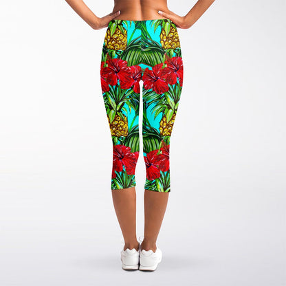 Pineapple Hibiscus Hawaii Pattern Print Women's Capri Leggings