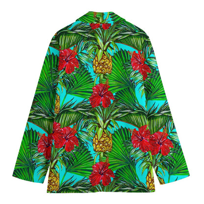 Pineapple Hibiscus Hawaii Pattern Print Women's Cotton Blazer