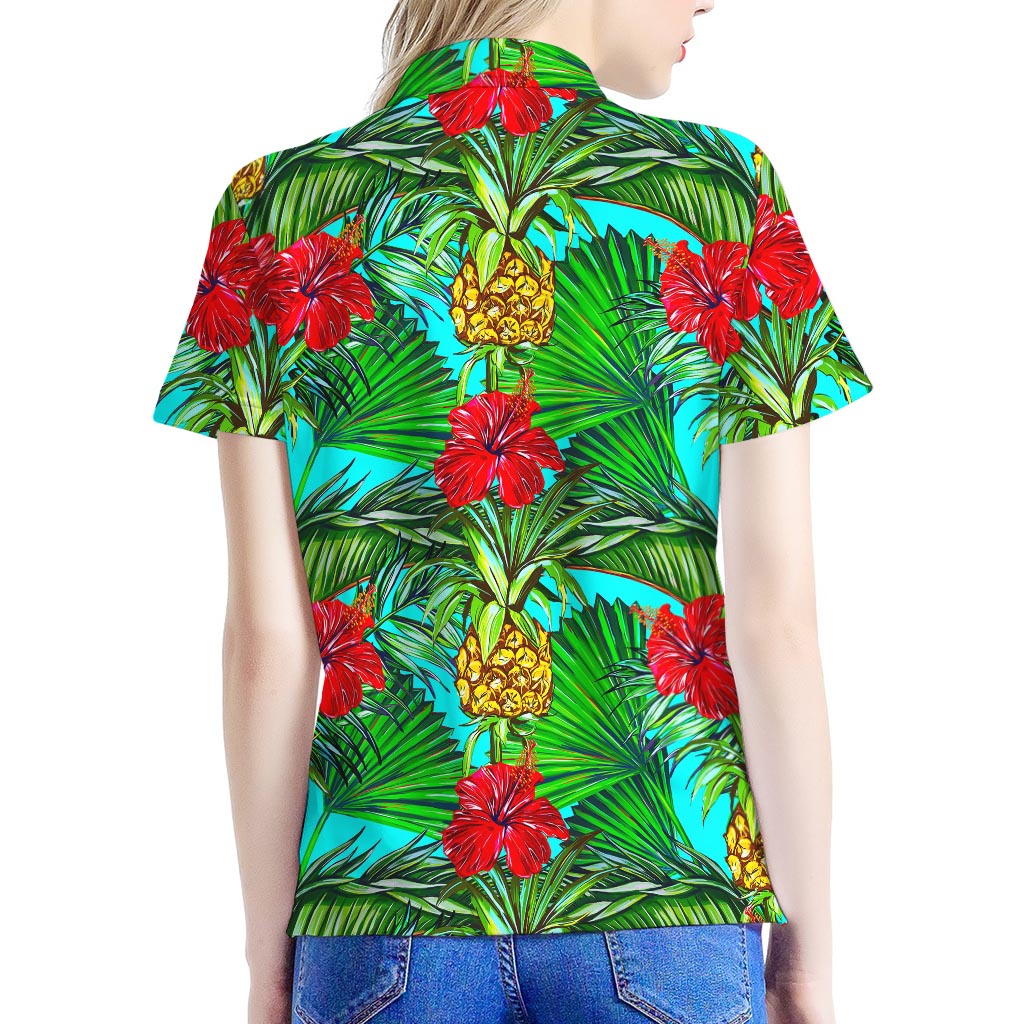 Pineapple Hibiscus Hawaii Pattern Print Women's Polo Shirt
