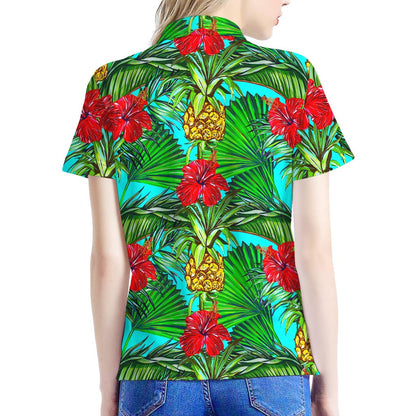 Pineapple Hibiscus Hawaii Pattern Print Women's Polo Shirt