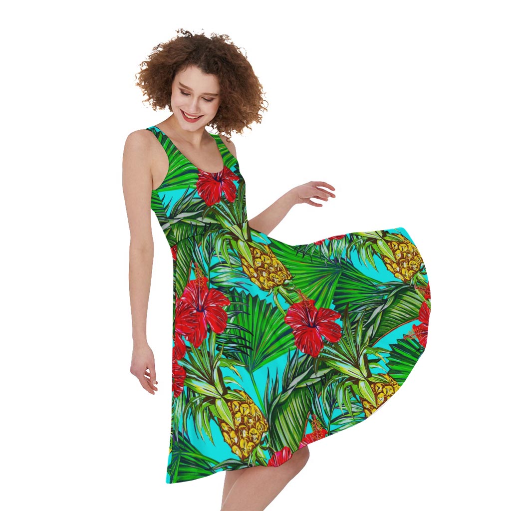 Pineapple Hibiscus Hawaii Pattern Print Women's Sleeveless Dress