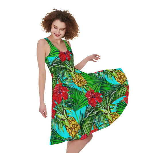 Pineapple Hibiscus Hawaii Pattern Print Women's Sleeveless Dress