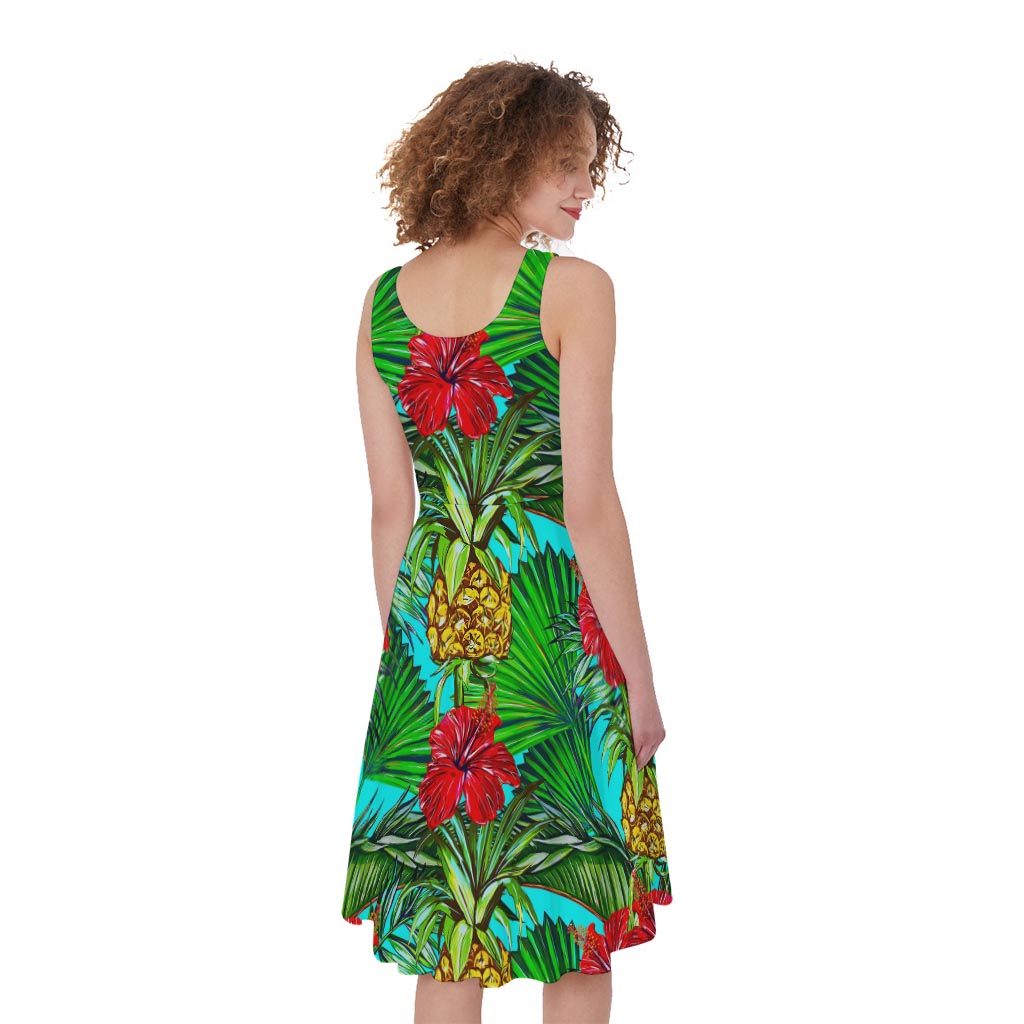 Pineapple Hibiscus Hawaii Pattern Print Women's Sleeveless Dress