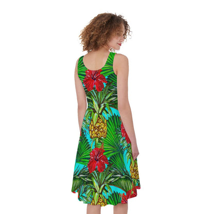 Pineapple Hibiscus Hawaii Pattern Print Women's Sleeveless Dress