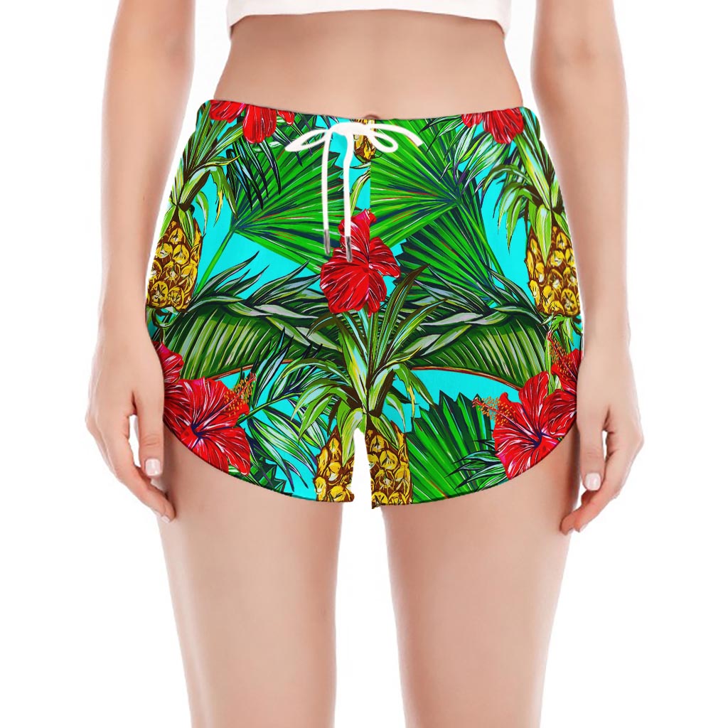 Pineapple Hibiscus Hawaii Pattern Print Women's Split Running Shorts