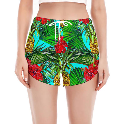 Pineapple Hibiscus Hawaii Pattern Print Women's Split Running Shorts