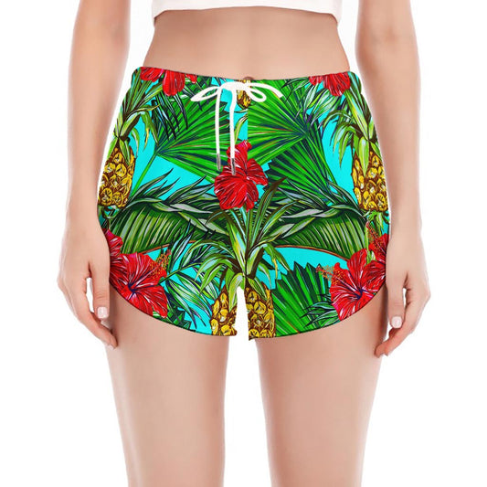 Pineapple Hibiscus Hawaii Pattern Print Women's Split Running Shorts