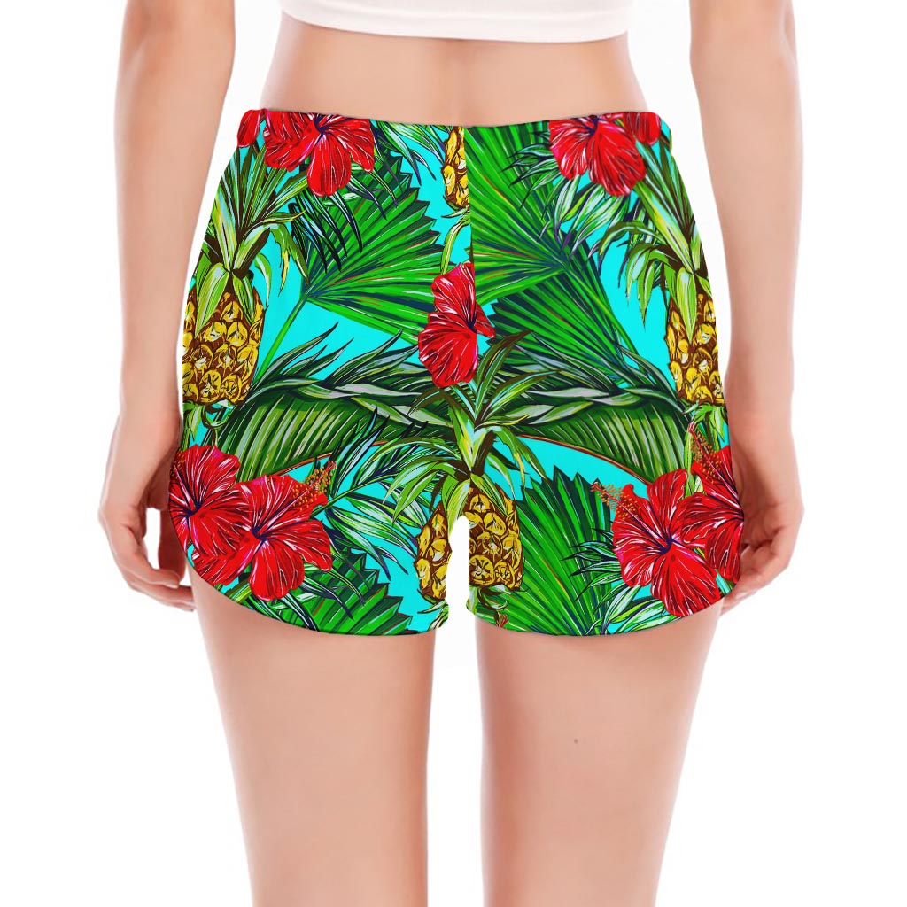Pineapple Hibiscus Hawaii Pattern Print Women's Split Running Shorts