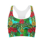 Pineapple Hibiscus Hawaii Pattern Print Women's Sports Bra