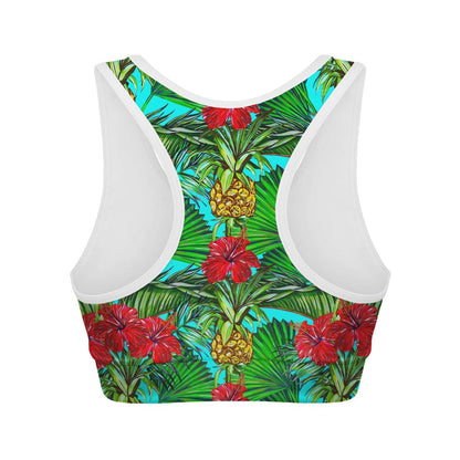 Pineapple Hibiscus Hawaii Pattern Print Women's Sports Bra