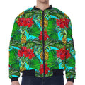 Pineapple Hibiscus Hawaii Pattern Print Zip Sleeve Bomber Jacket