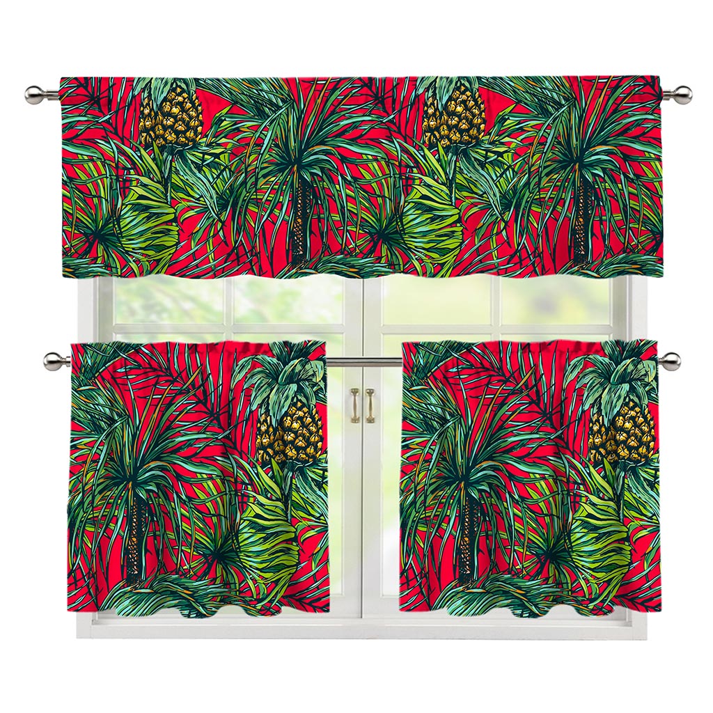 Pineapple Leaves Hawaii Pattern Print 3 Piece Kitchen Curtains
