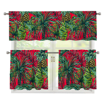 Pineapple Leaves Hawaii Pattern Print 3 Piece Kitchen Curtains