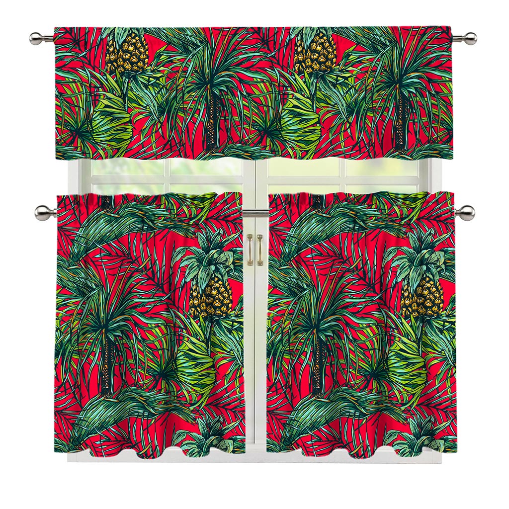 Pineapple Leaves Hawaii Pattern Print 3 Piece Kitchen Curtains
