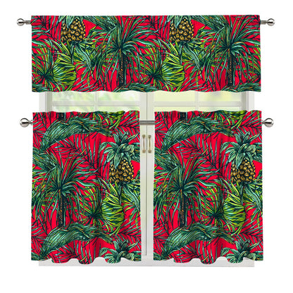 Pineapple Leaves Hawaii Pattern Print 3 Piece Kitchen Curtains