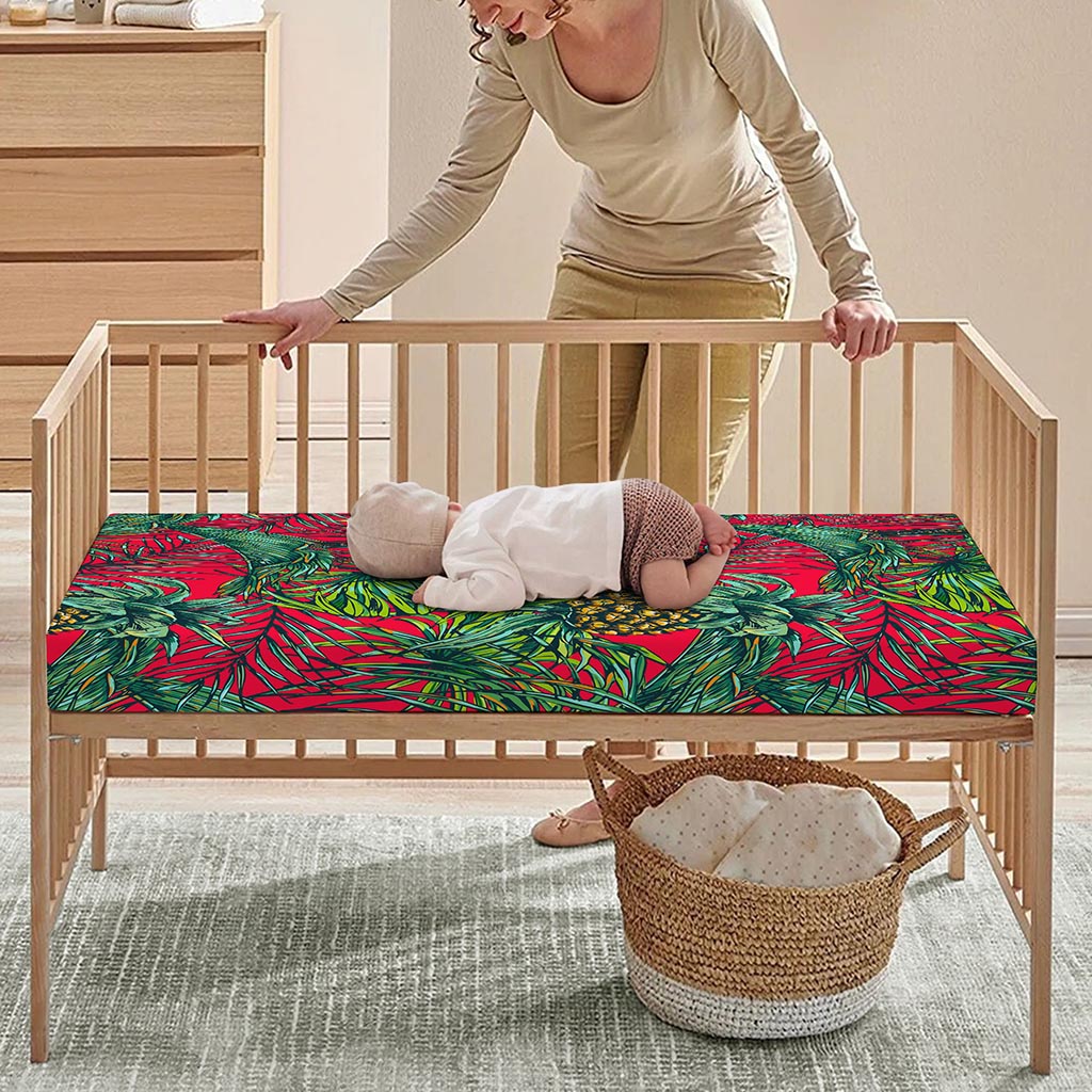 Pineapple Leaves Hawaii Pattern Print Baby Crib Sheet