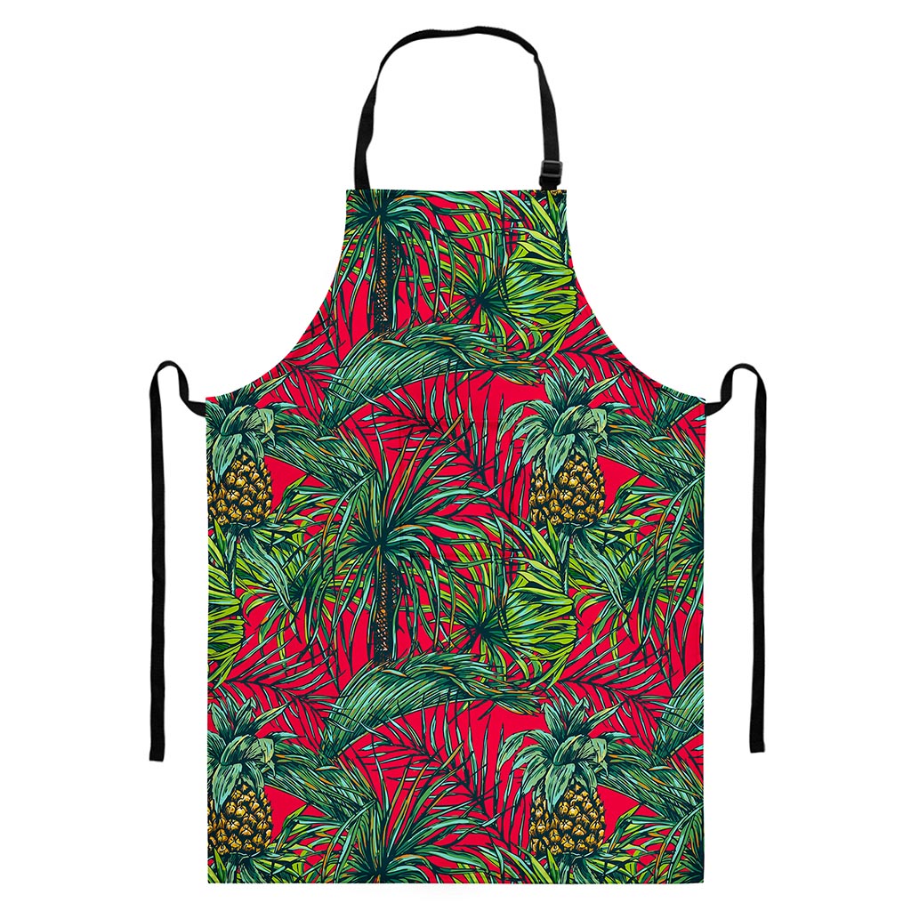Pineapple Leaves Hawaii Pattern Print Bib Apron With Pocket