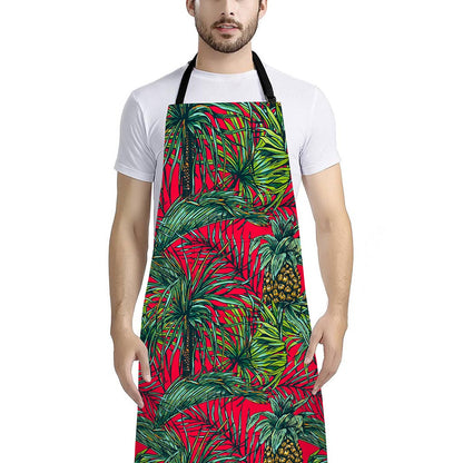 Pineapple Leaves Hawaii Pattern Print Bib Apron With Pocket
