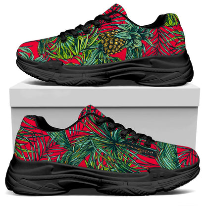Pineapple Leaves Hawaii Pattern Print Black Chunky Shoes