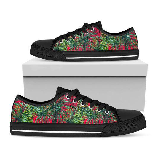 Pineapple Leaves Hawaii Pattern Print Black Low Top Sneakers