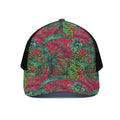 Pineapple Leaves Hawaii Pattern Print Black Mesh Trucker Hat