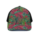 Pineapple Leaves Hawaii Pattern Print Black Mesh Trucker Cap