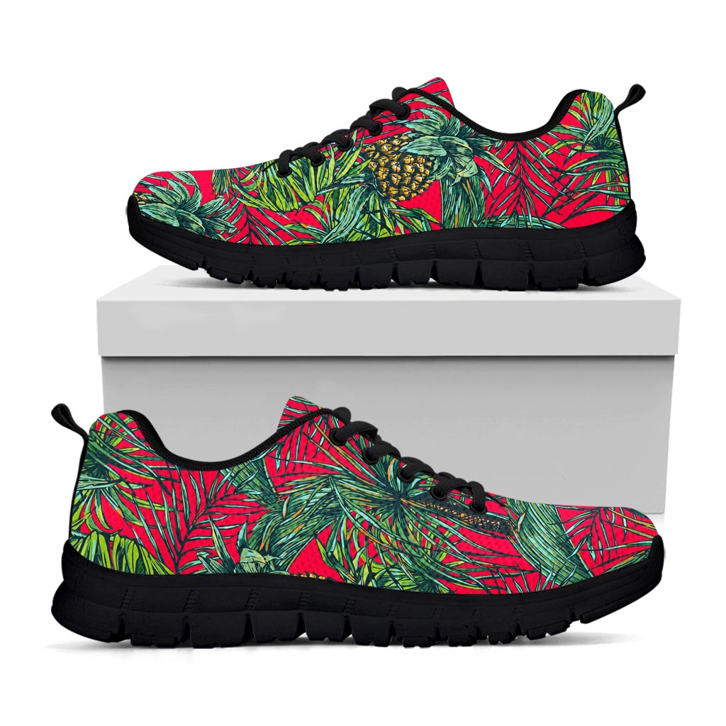 Pineapple Leaves Hawaii Pattern Print Black Running Shoes