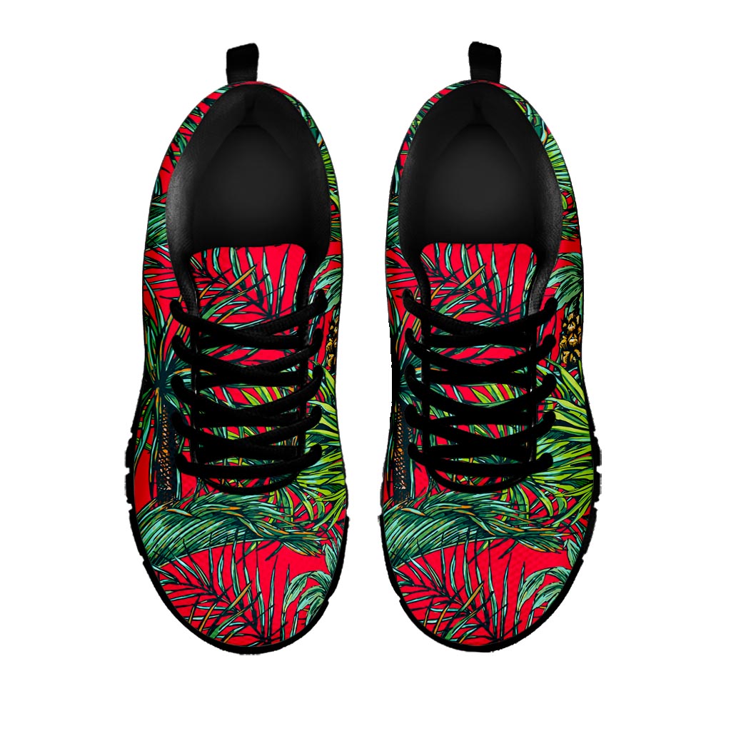 Pineapple Leaves Hawaii Pattern Print Black Running Shoes