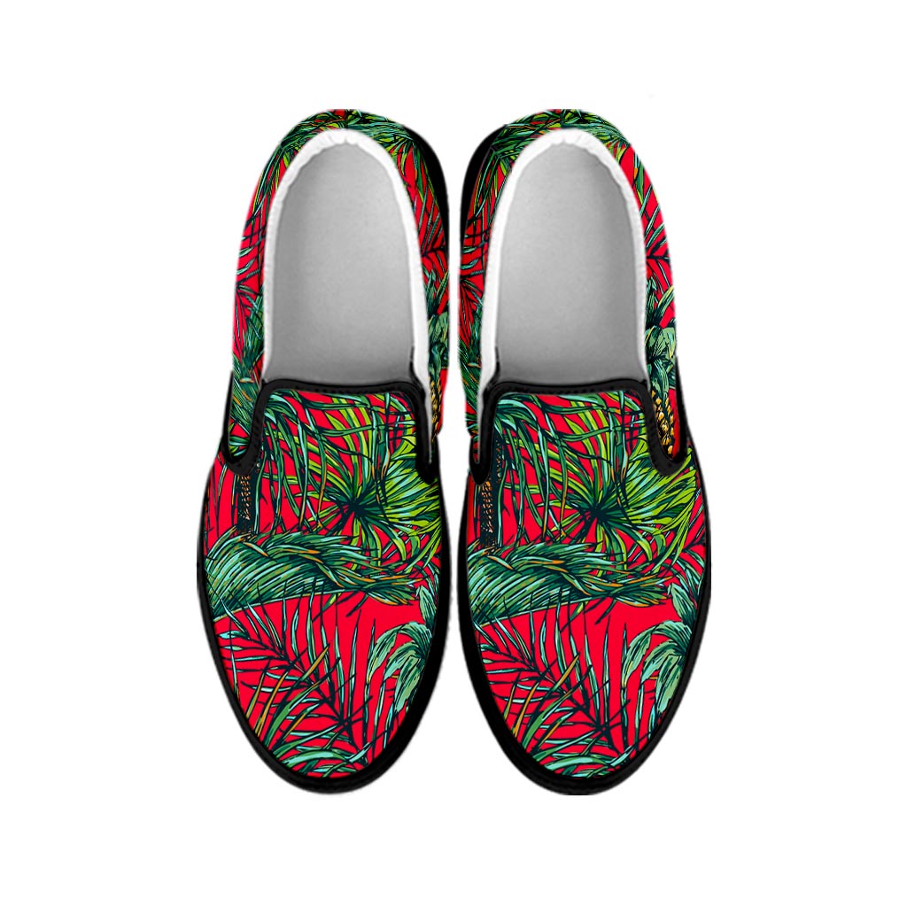 Pineapple Leaves Hawaii Pattern Print Black Slip On Sneakers