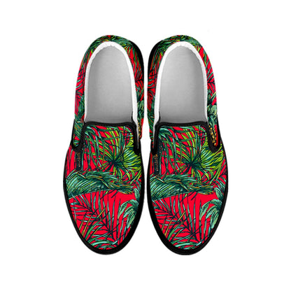 Pineapple Leaves Hawaii Pattern Print Black Slip On Sneakers