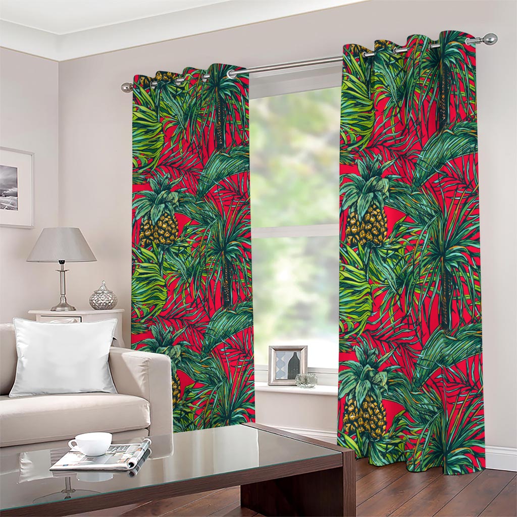 Pineapple Leaves Hawaii Pattern Print Blackout Grommet Curtains