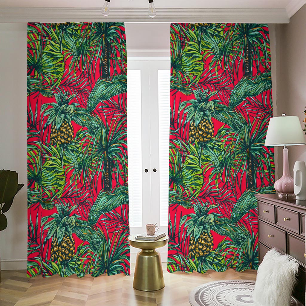 Pineapple Leaves Hawaii Pattern Print Blackout Pencil Pleat Curtains